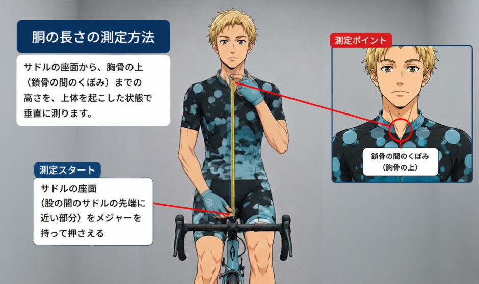 「胴の長さの測り方｜自転車のポジション計算に必要な測定方法を解説」